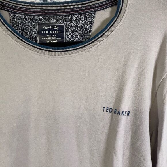 Ted Baker London Dressed to Chill Gray Navy Trim Minimalist Long Sleeve Tshirt M - Picture 2 of 11